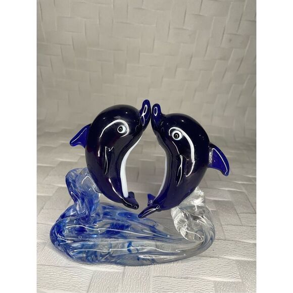 No Brand Other - Vintage Crystal Dolphins Figurine Glass Hand Blown Sea Animal Sculpture SeaLive